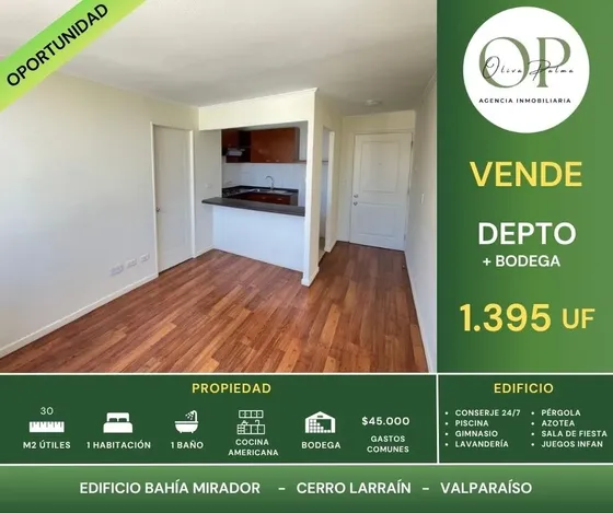 Se Vende Depto 1h1b+b Bahía Mirador, C° Larraín, Valparaíso