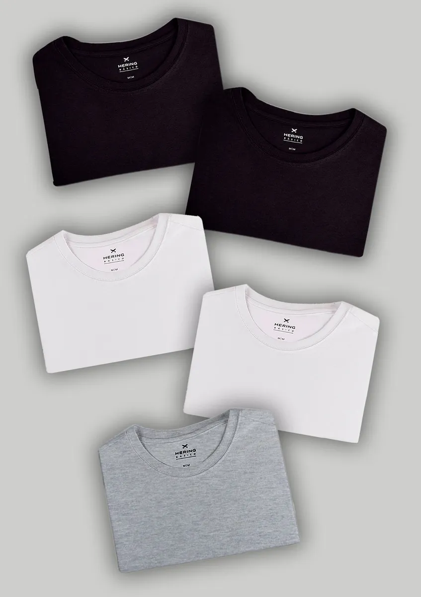 Kit Com 5 Camisetas Masculinas Básicas Hering