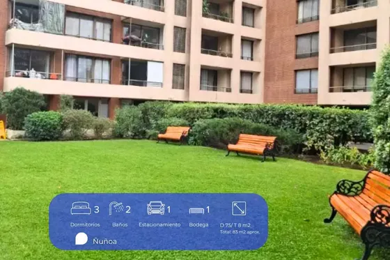 Plaza Ñuñoa | 3 Dorm | 2 Baños | 1est | 1bod. (177492)
