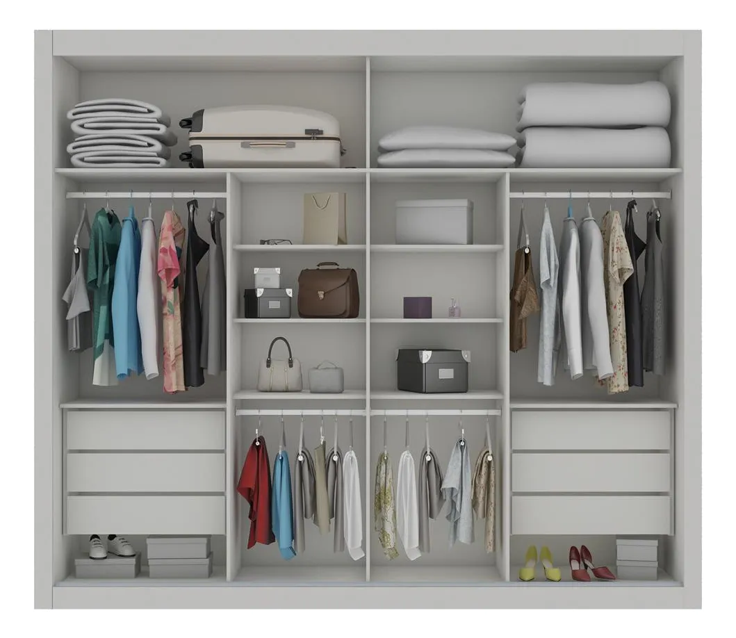 Guarda-Roupa Casal Europa Triunfo Flex 2 Portas Corrediças Espelho Branco Nogueira - Imagem 4