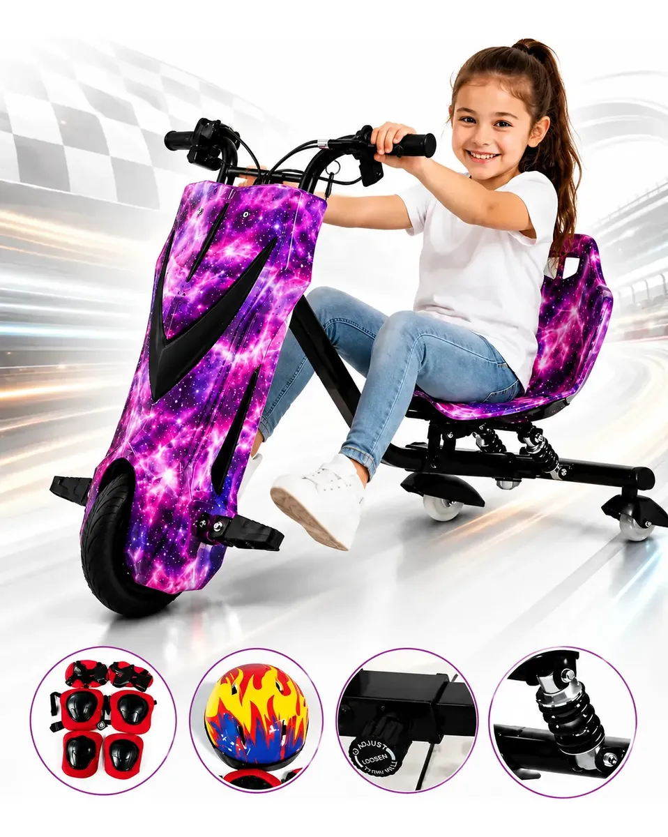 Triciclo Eletrico Infantil Drift 350w 36v Luzes Rgb E Brinde Rosa/roxo Estrelar