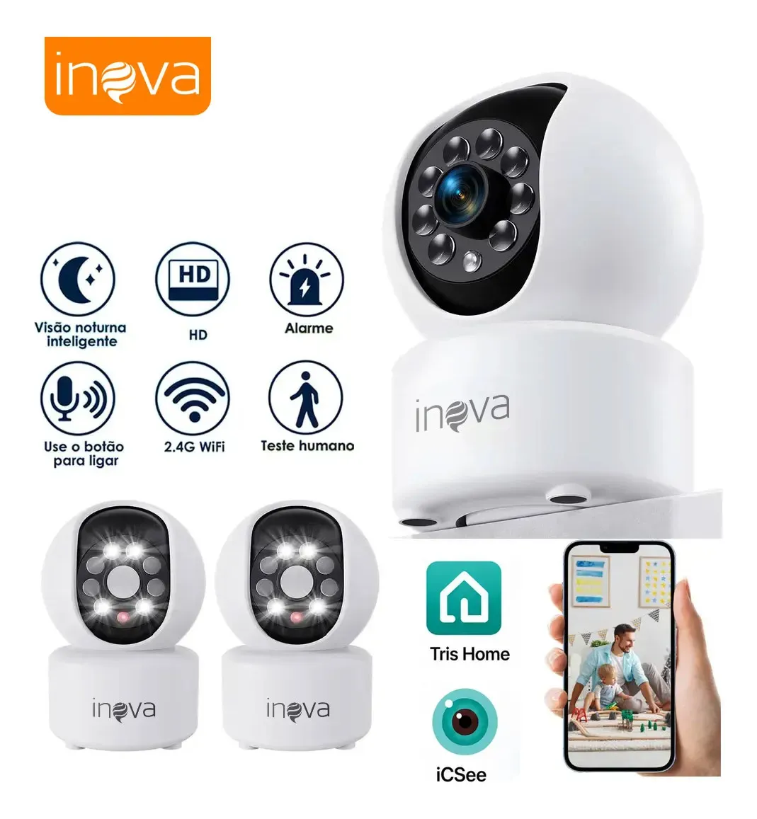 Kit 2 Babá Eletrônica Câmera Inteligente Câmera De Segurança Residencial Interna Wi-fi 360° 1080p Full Hd, Detecção De Movimento Áudio Bidirecional 24/7 ICSEE Câmera De Monitoramento
