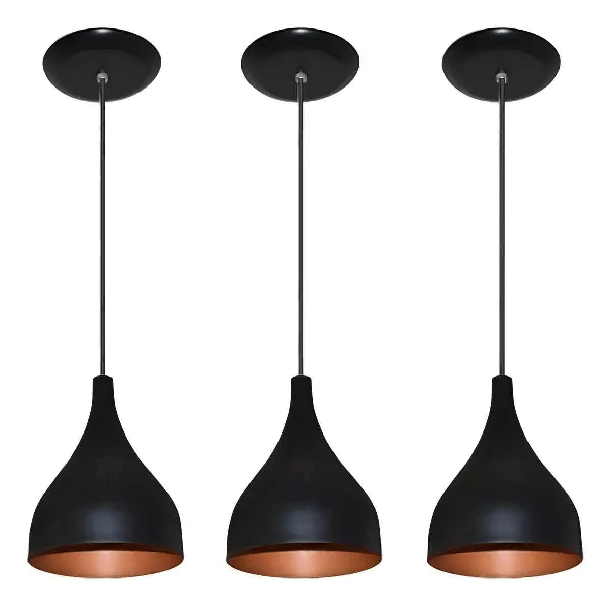 Luminária Gota Kit 3 Pendentes De Teto Imediato Cor Preto