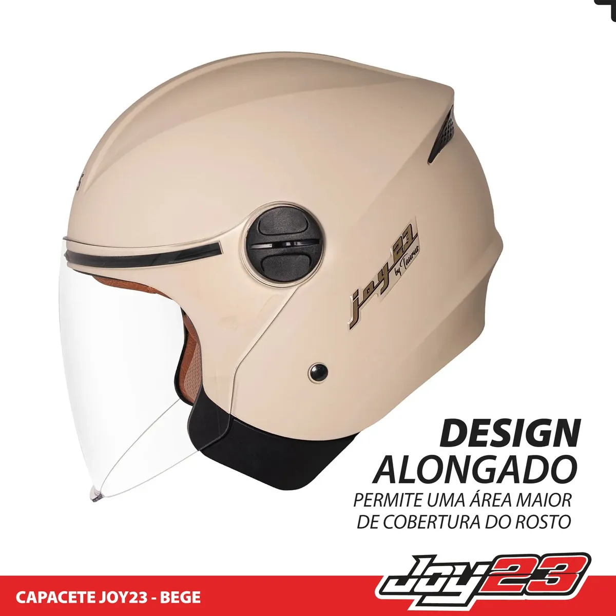 Capacete Aberto Open Face Joy 23 Taurus Bege Couro Fosco Cor Bege/Fosco Desenho Liso Tamanho do capacete 56 — foto 3