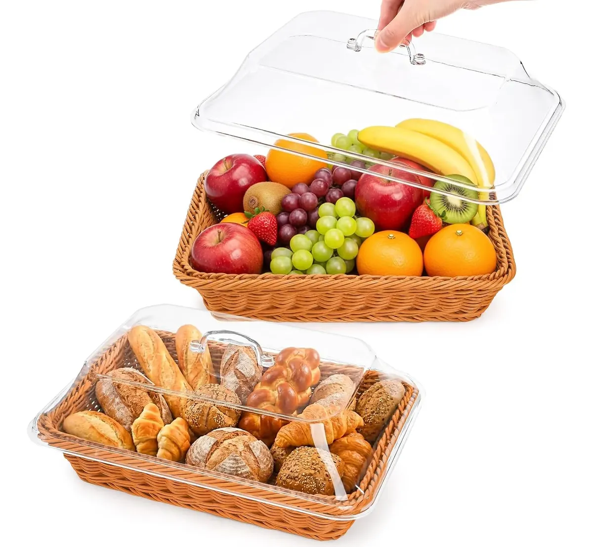Cesta De Pão Com Tampa De Vime De Acrílico Para Alimentos