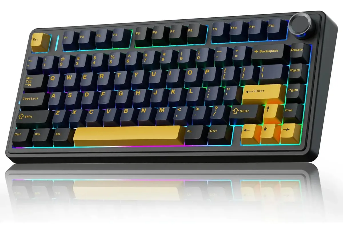 Teclado Mecânico Aula F75 Preto Sem Fio RGB 75% Tri Mode Bluetooth, 2.4ghz, USB-C, Inglês Us