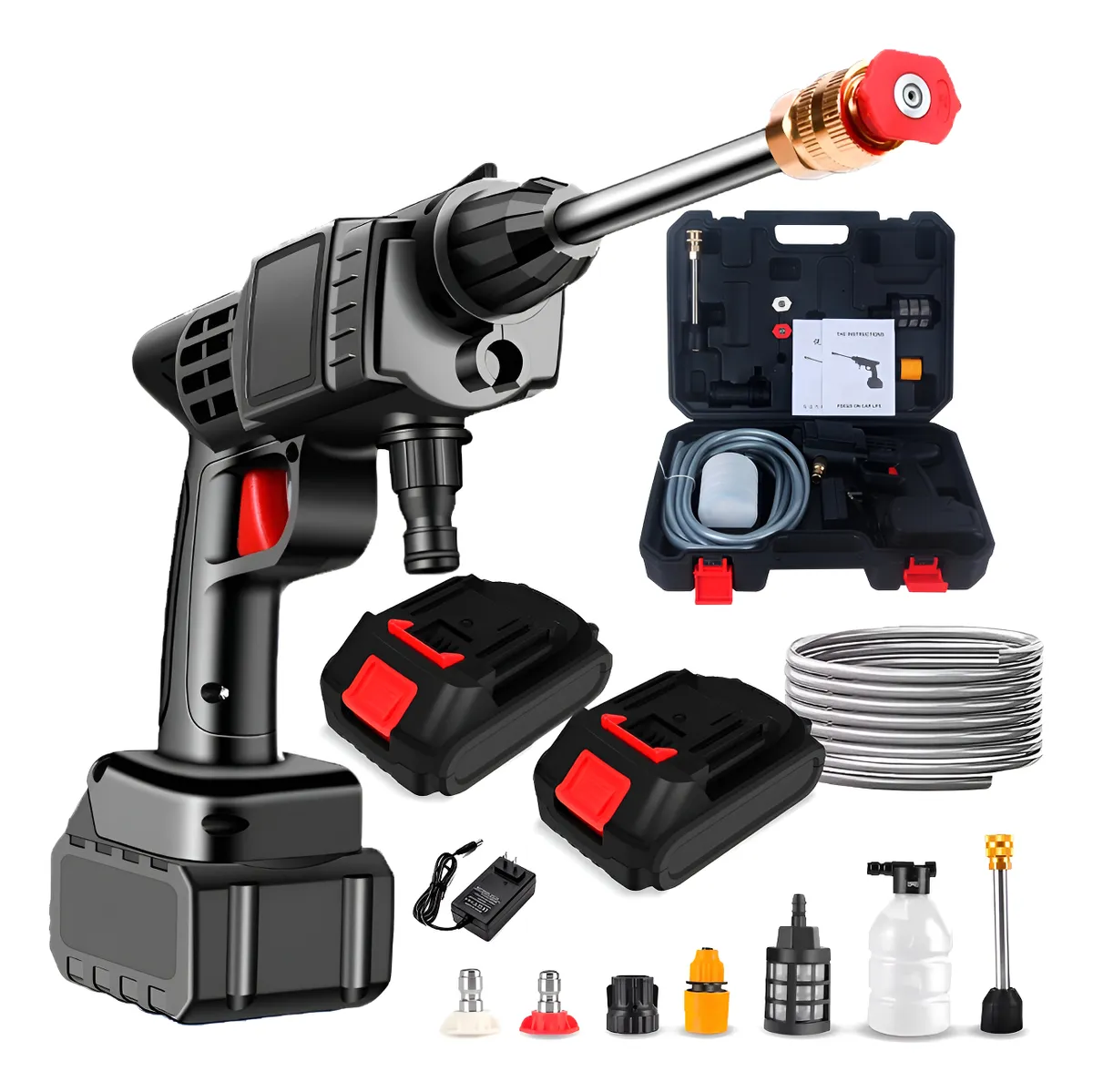 Lavadora Lava Jato Portátil Pressão 2 Baterias + Maleta Preto 127/220v