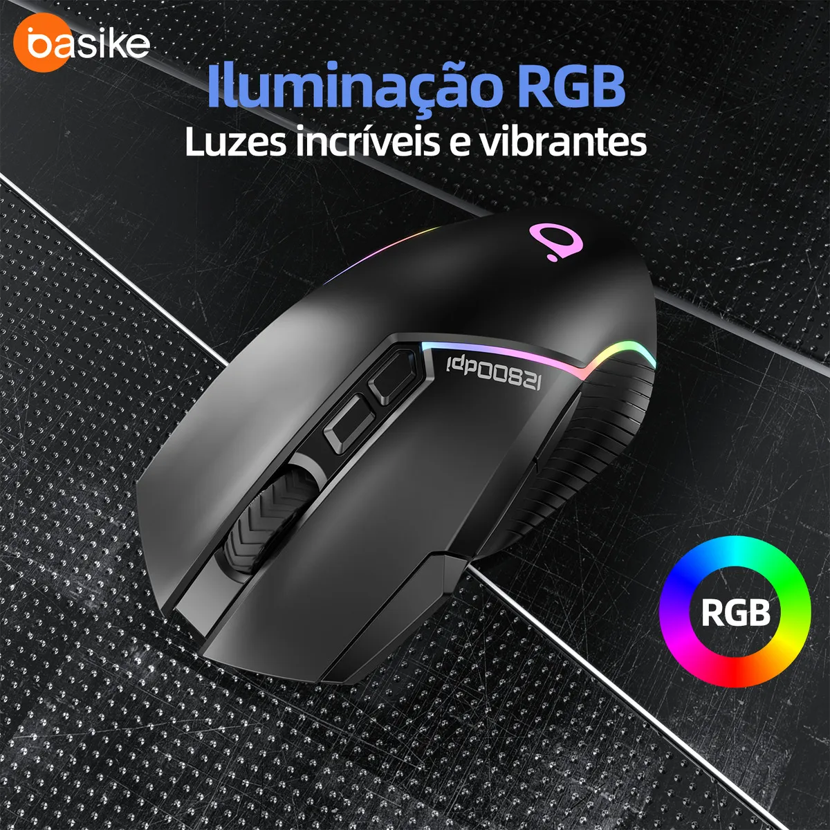 BASIKE mouse gamer sem fio RGB Mouse Recarregável Mouse, Mouse Tri-Modes BT5.1/Tipo C com fio/Sem fio 2.4G - Sensor 30G - 12.800 DPI - 96g Leve 9 ComandosAjustávels Up to 260h Battery Life for PC/Mac - Imagem 4