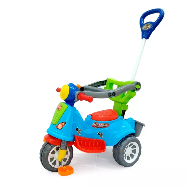 Triciclo Infantil Passeio e Pedal Velobaby com Empurrador Azul