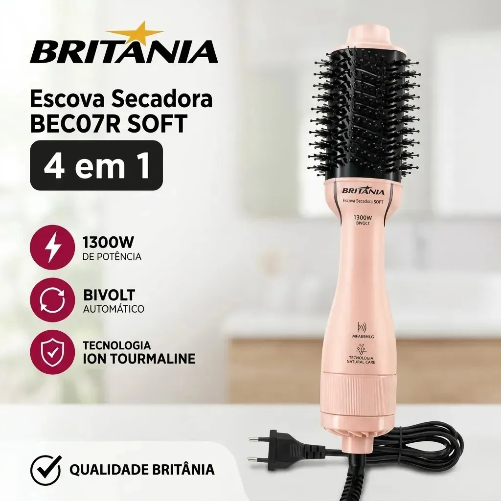 Escova Secadora Britânia BEC07R 1300W Bivolt 4 em 1
