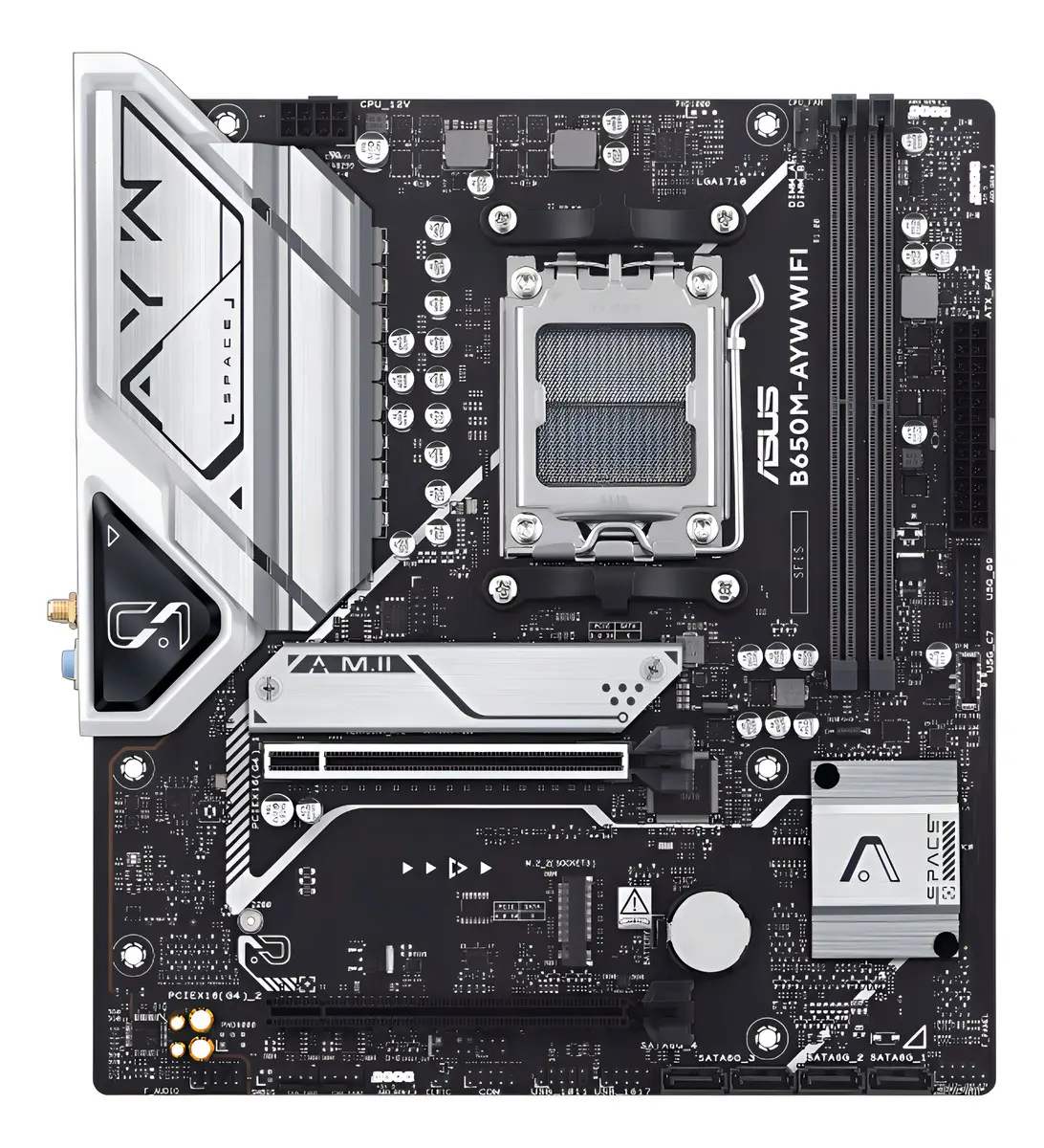 Placa Mãe Asus B650m Ayw Wi-fi B650 Amd Am5 Ddr5 Matx Preto Cinza-escuro