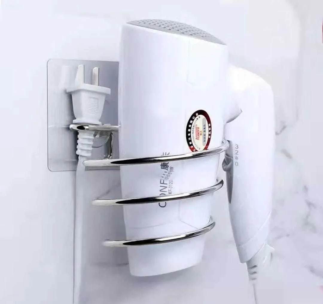 Soporte Adhesivo Espiral De Acero Inox Para Secador De Pelo Color Metal