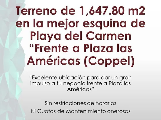 Terreno En Esquina En Playa Del Carmen Frente A Plaza Las Américas