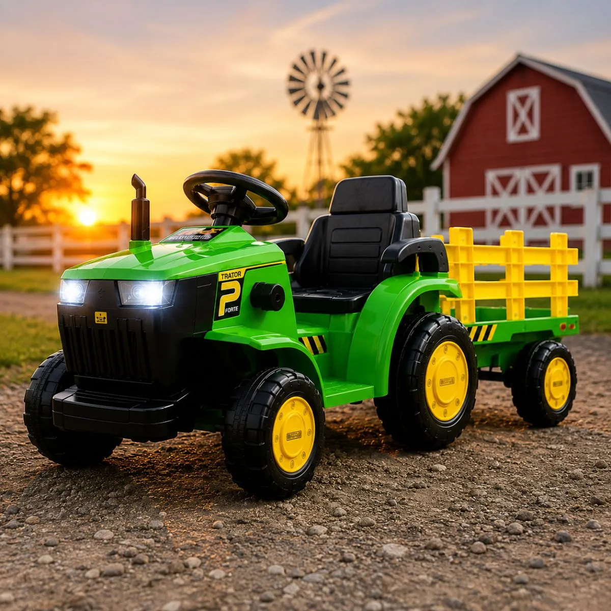 Trator Elétrico Infantil Verde E Amarelo 12v Verde/amarelo