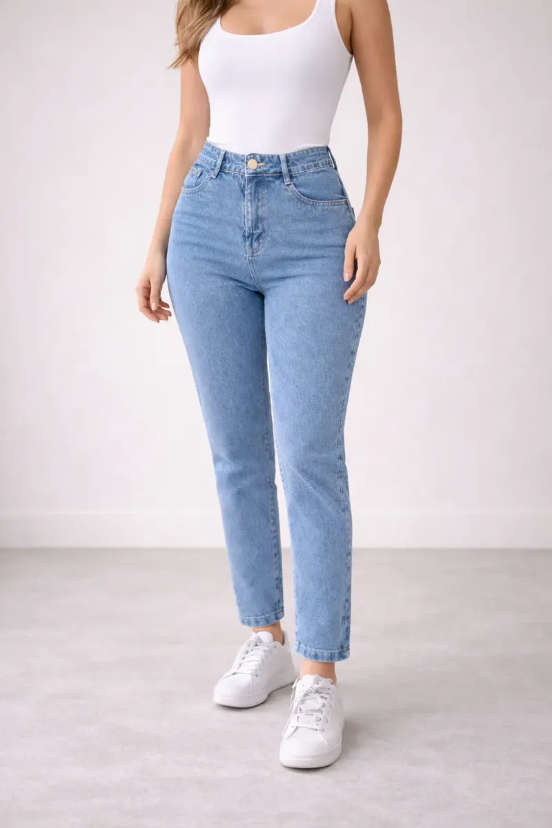 Calça Jeans Mom Stillger Feminina Cintura Alta Cor Clara