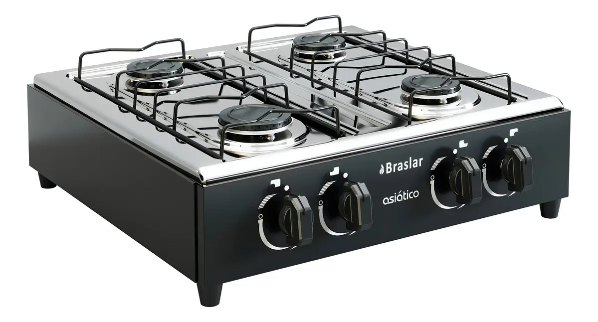 Fogão Cooktop de Mesa Portátil 4 Bocas a Gás Braslar