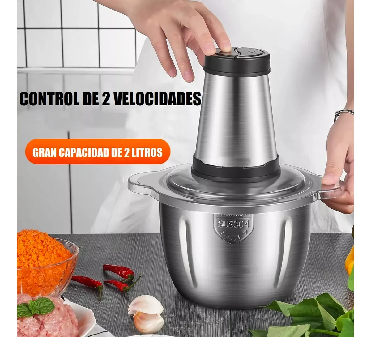 Picador Multifuncional 2 Litros Acero Inoxidable