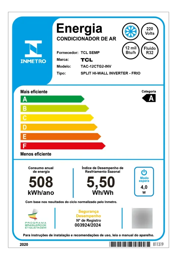 Ar Condicionado Split Hw Tcl T-pro 2.0 Inverter 12k F 220v — foto 8 de 8