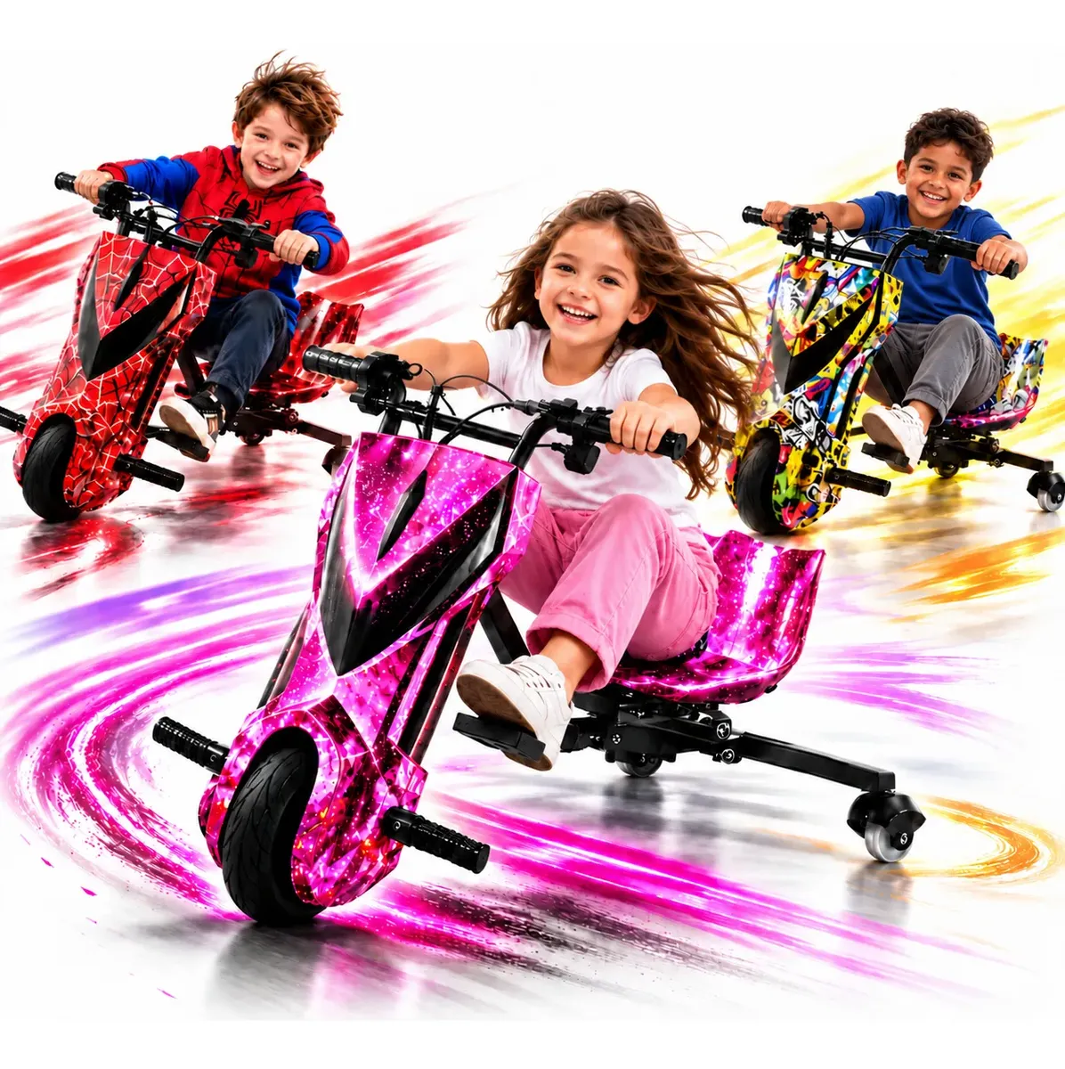 Triciclo Eletrico Drift Grande 350w 36v Suporta 90kg +brinde Cores Aleatórias Meninas