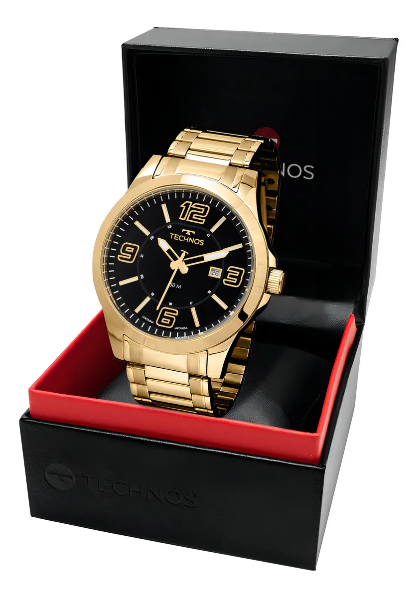 Relógio Technos Masculino Aço Inox Dourado Racer Fundo Preto Quartz 45mm - Imagem 4