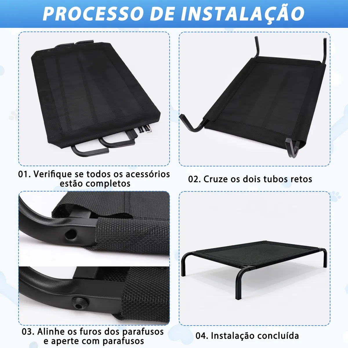 Cama Suspensa Caes Para Cachorros Grande - Resistente Preto Preto - Imagem 3
