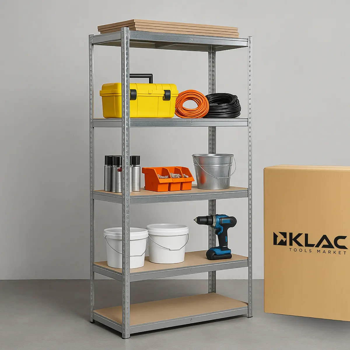 Estante Rack Metálico con 5 Repisas de MDF para 100 Kg, de 180x90x40 cm Klac Tools Market
