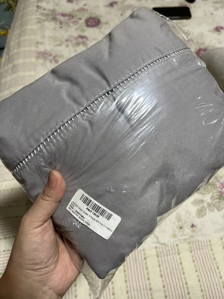 Jogo De Lençol Queen 3 Peças 400 Fios C/ Elástico Hotel Cinza Liso - Imagem 3