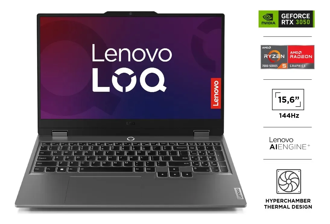 Notebook Gamer Loq Gen 9 Core R5 16gb 512gb 15.6 Fhd 144hz + Rtx 3050 6gb Luna Grey