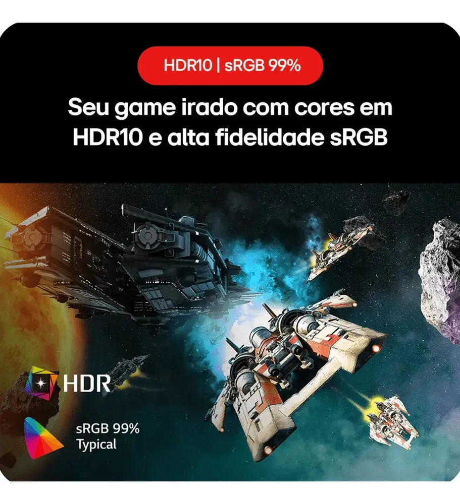 Monitor Gamer LG Ultragear 24 24gs60f-b Ips Full Hd 180hz 1ms (gtg) Nvidia® G-sync® Amd Freesync Hdr10 Srgb 99% Hdmi Displayport Preto 127/220v