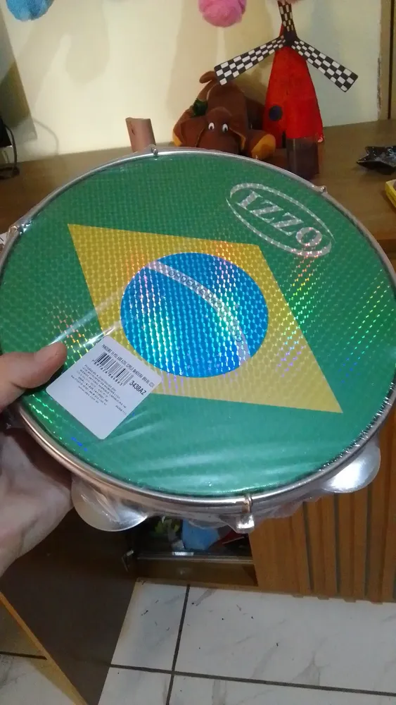 Pandeiro 10 Pol Izzo Abs Azul Pele Bandeira Do Brasil Azul
