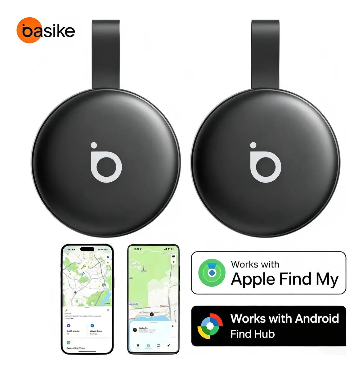 Basike Mini Localizador Smart Tag Rastreador GPS Compatível iPhone Apple Find My e Android Find Hub Alarme Sonoro 100dB