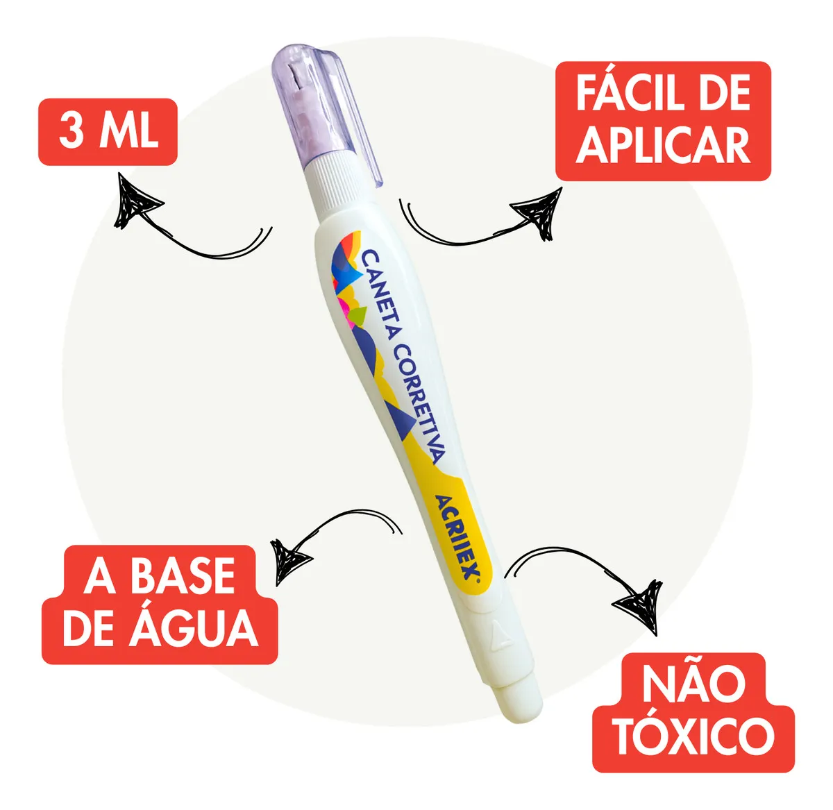 Kit 3 Canetas Corretivas Escolar Escritório Branquinho 3ml - Imagem 3