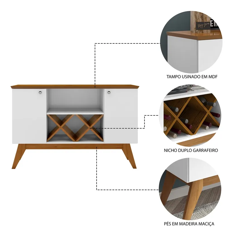 Aparador Buffet Ellegance Adega Barzinho Sala Cantinho Café Branco - Imagem 4