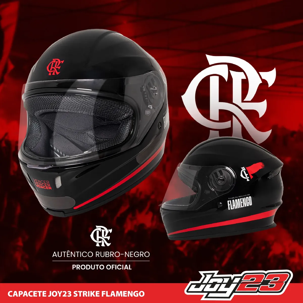 Capacete Moto Flamengo Masculino Fechado Joy23 Strike Preto — foto 2