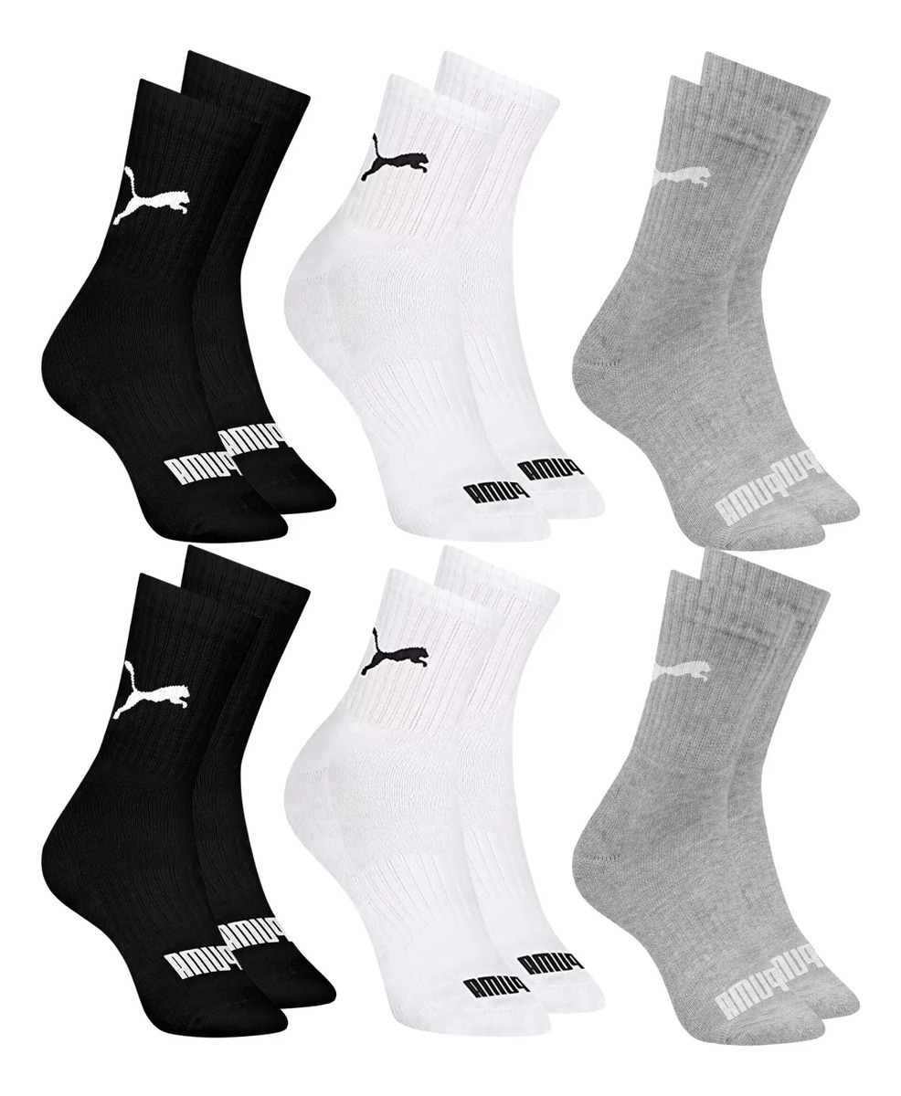 6 Pares Meias Puma Cano Médio Alto Atoalhada Academia Sport