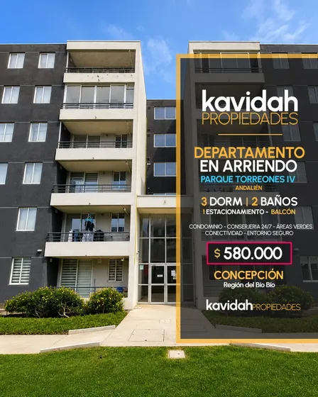 Departamento En Arriendo 3d 2b 1e Parque Torreones, Andalién