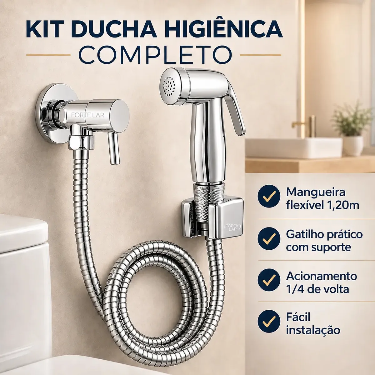 Ducha Higiênica Chuveirinho de Banheiro 1.20m Bidê Forte Lar 1/4 Volta