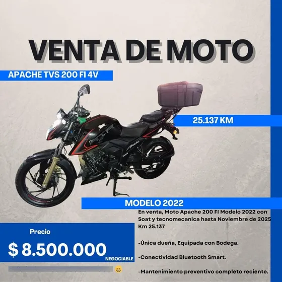 En Venta, Moto Apache 200 Fi Modelo 2022