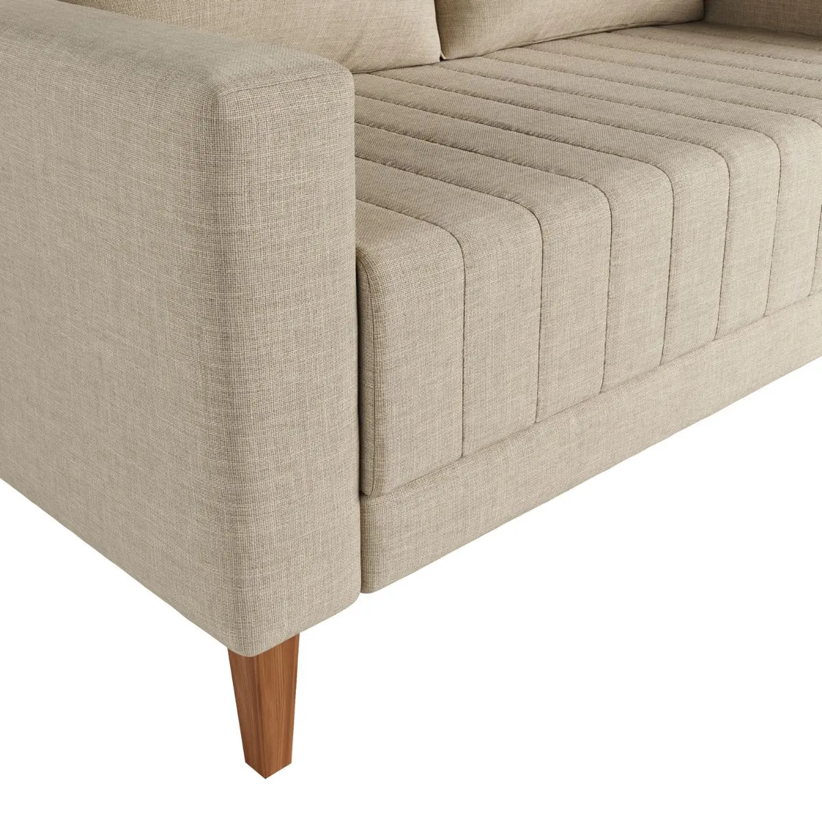 Sofá Namoradeira 2 Lugares Sofisticada Tecido Linho Requinte Cor Bege Com Pés Madeira Para Sala Estar - Minha Loja De Móveis - Imagem 4