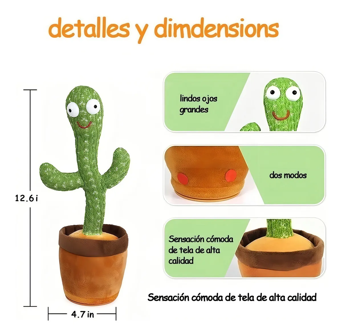 Cactus Peluche Bailarin Canta Graba Recargable Aprendizaje