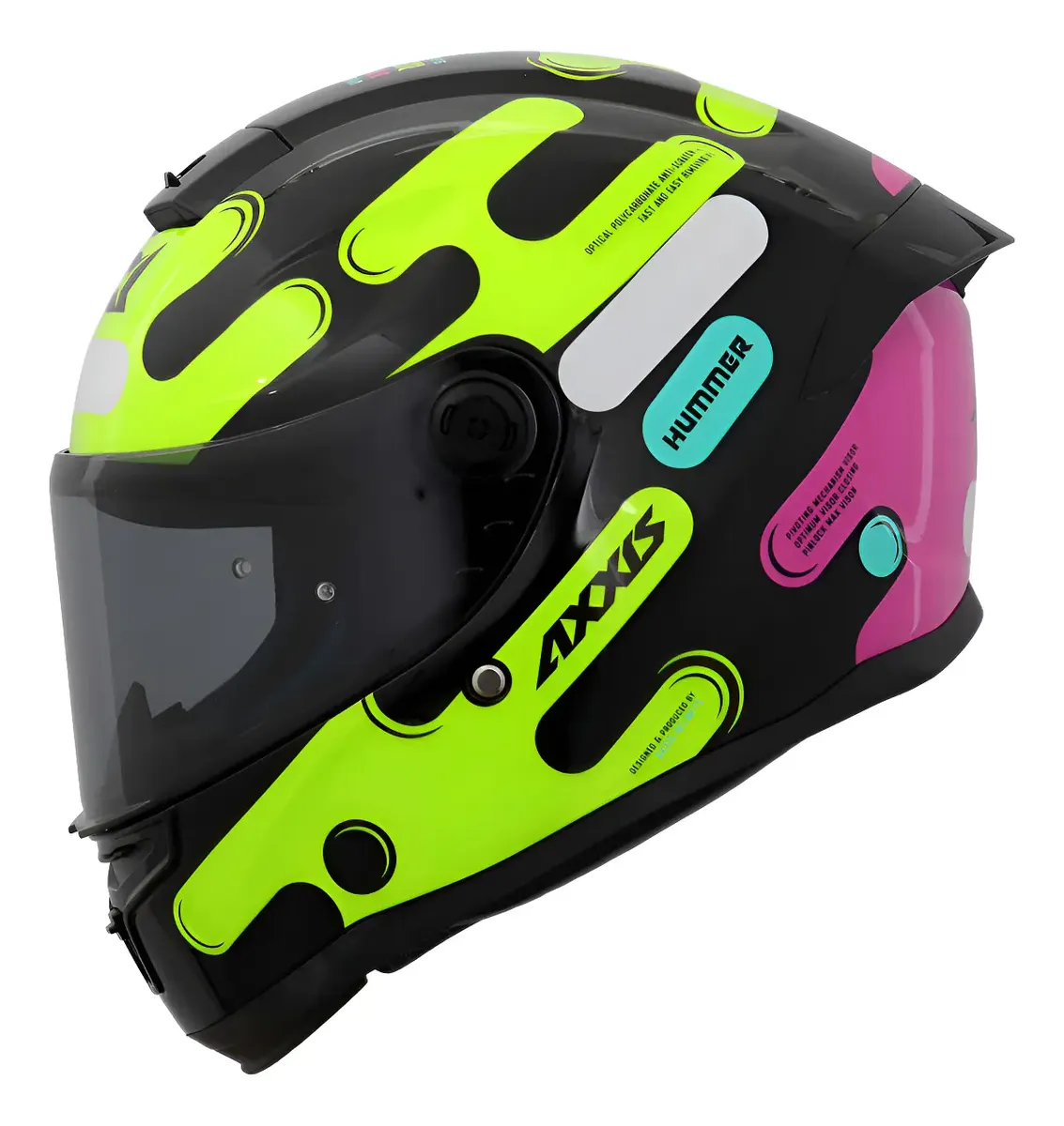 Capacete Moto Fechado Axxis Hummer Liquer B13 Amarelo Rosa — foto 1