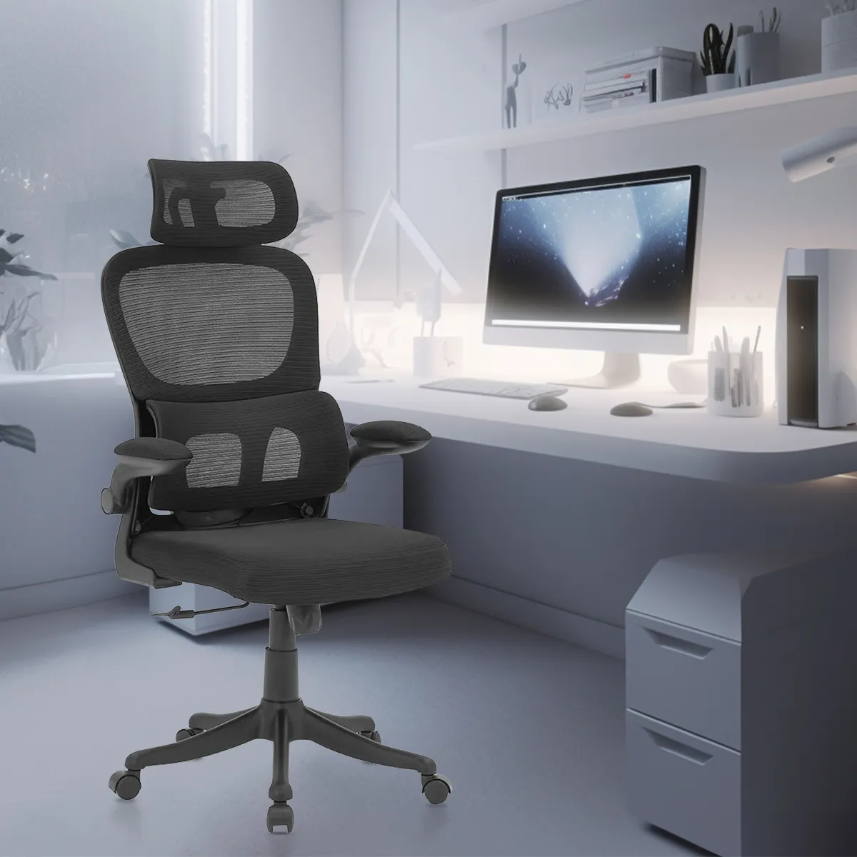 Cadeira de escritório Python Fly XHOCB07 ergonômica preta com estofado de mesh