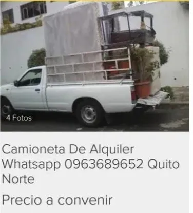 Camioneta  En Alquiler  Mudanzas Quito Wathsapp 0963689652  