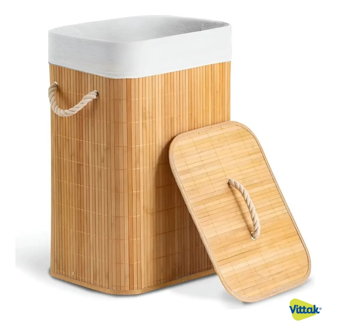 Vittak - Cesto De Roupa Bambu Dobrável Retangular Com Tampa E Forro
