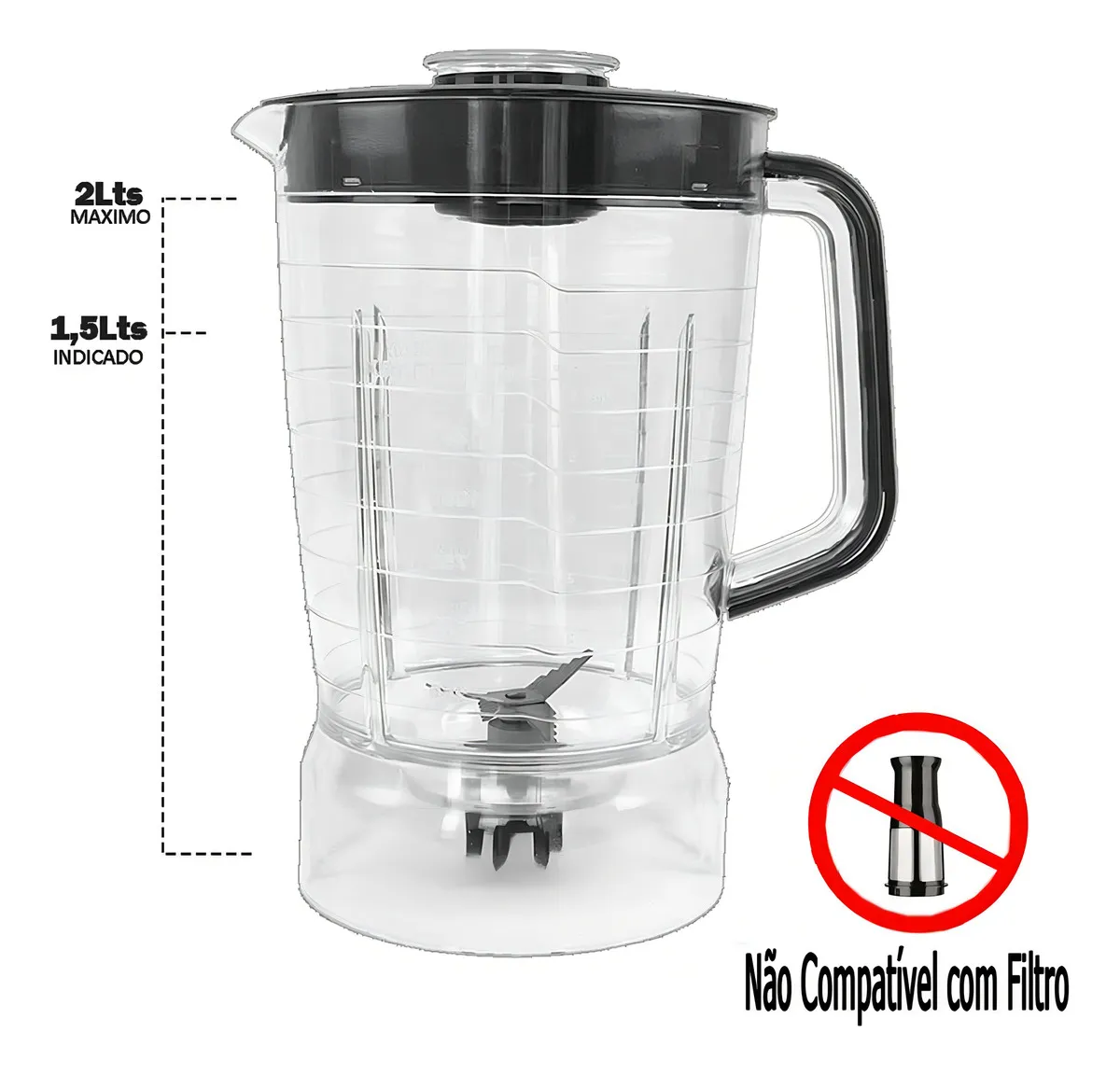 Copo Liquidificador Compativel Mondial Turbo Power Sangel L-99-FB L99,L99WG, L99FB Preta - Imagem 3