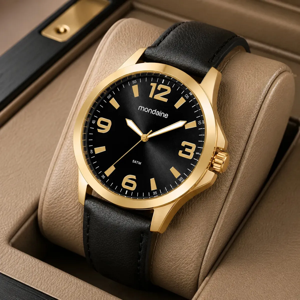 Relógio Mondaine Masculino Couro Social Premium 99774gpmvdh1 Preto Dourado