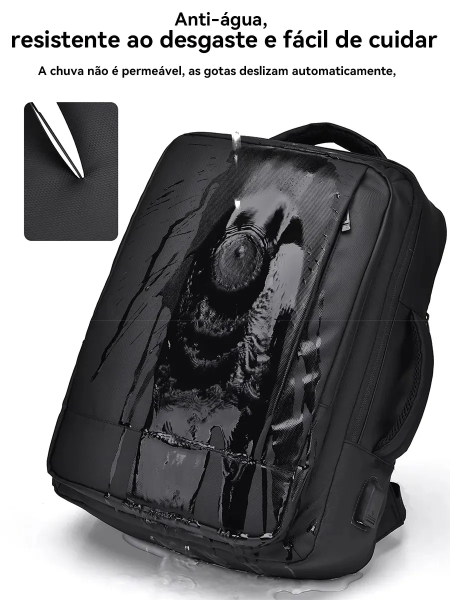 Mochila Executiva Porta Notebook Impermeável, Expansível 5cm, Saída USB, Alça para Fixar em Malas, Alças Acolchoadas, Multicompartimentos, Ideal para Trabalho, Viagens e Faculdade, Design Elegante Uni