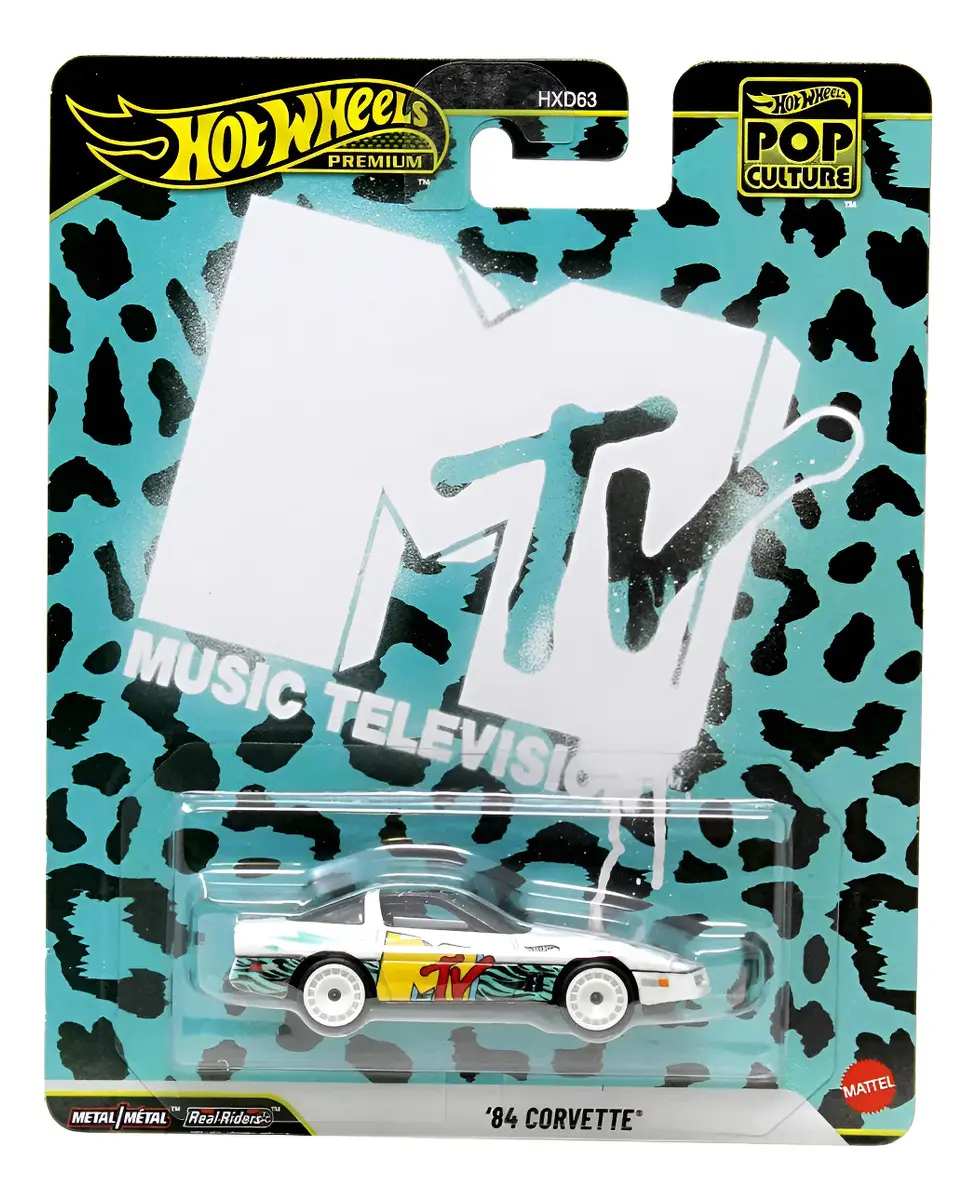 Carrinho Hot Wheels Premium Pop Culture 84 Corvette Mtv Branco