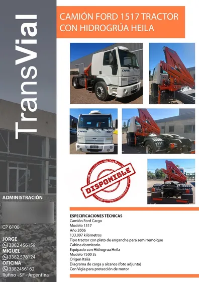 Ford Cargo 15-17 Con Hidrogrua Heila Hl L 7500 3s Con Plato