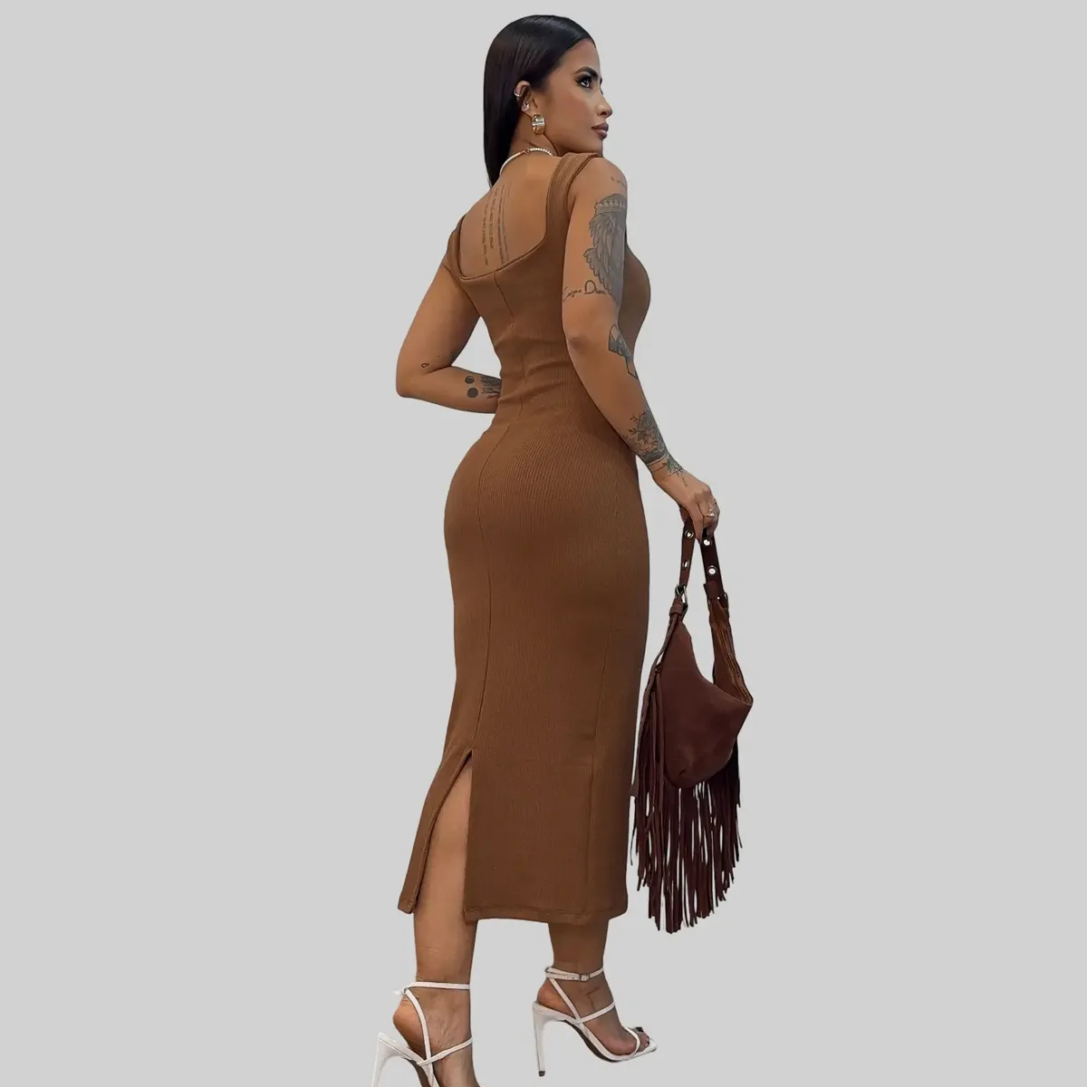 Vestido Longo Casual Festa Alça Grossa